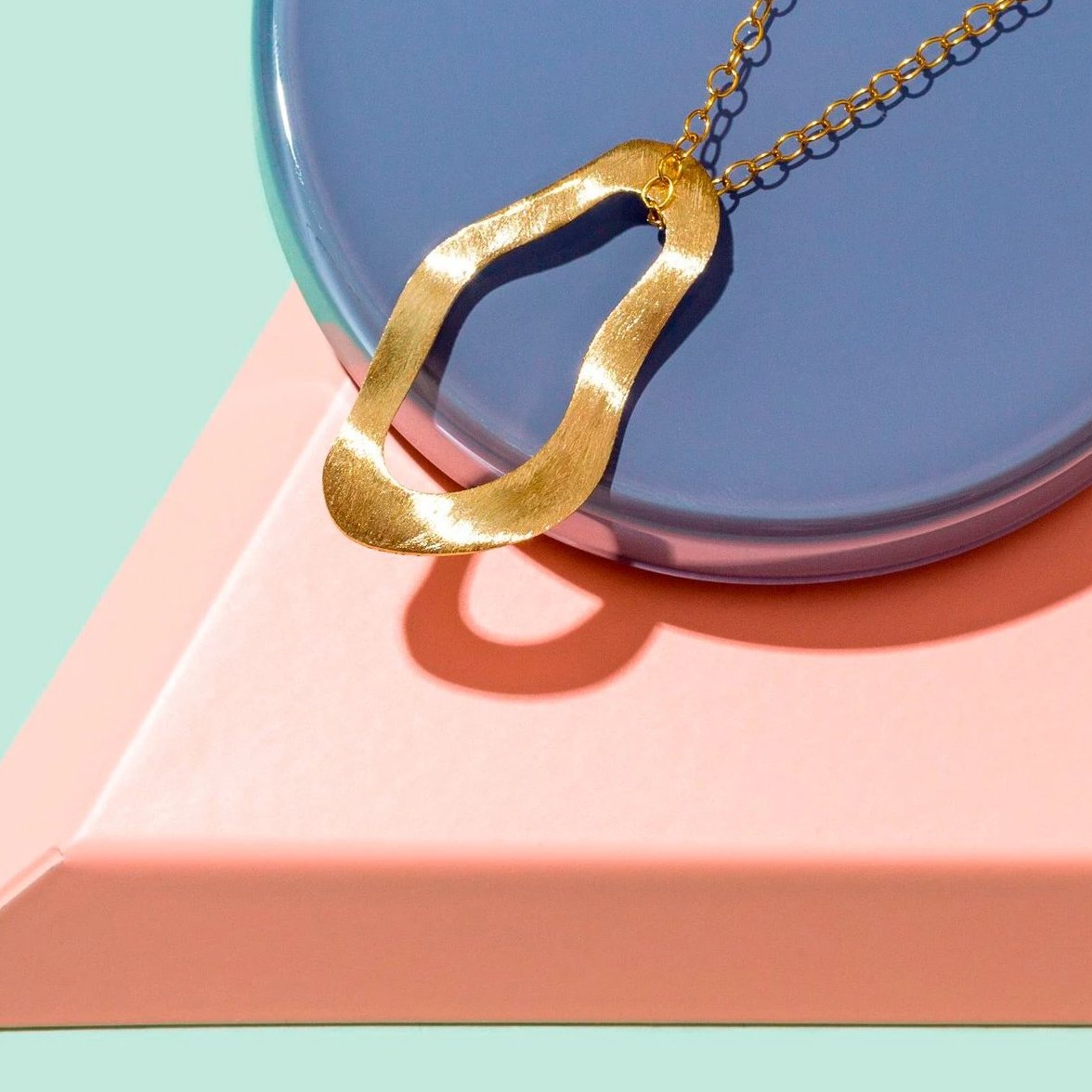 Brushed Brass Freeform Circle Necklace