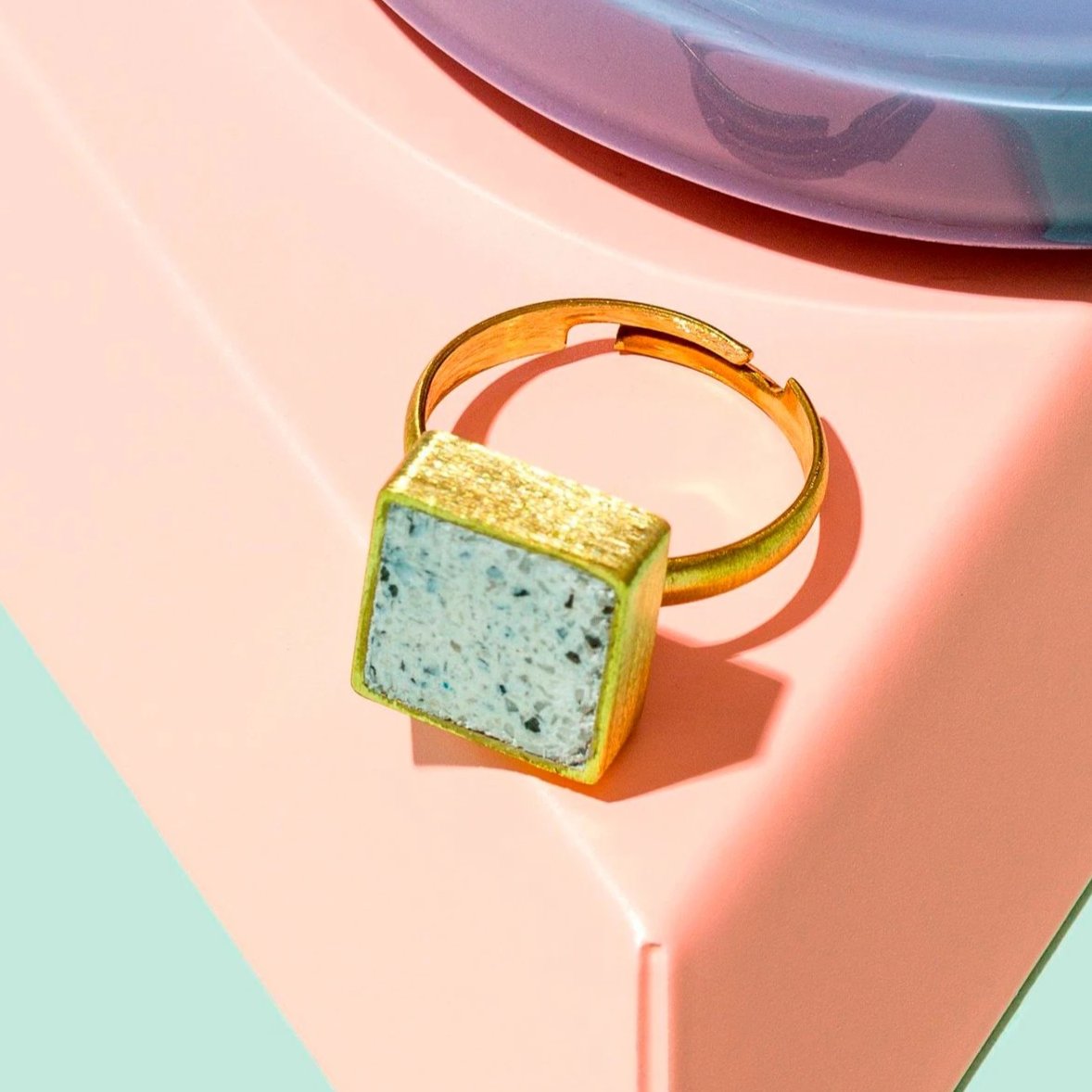 Brushed Brass & Jesmonite Square Ring