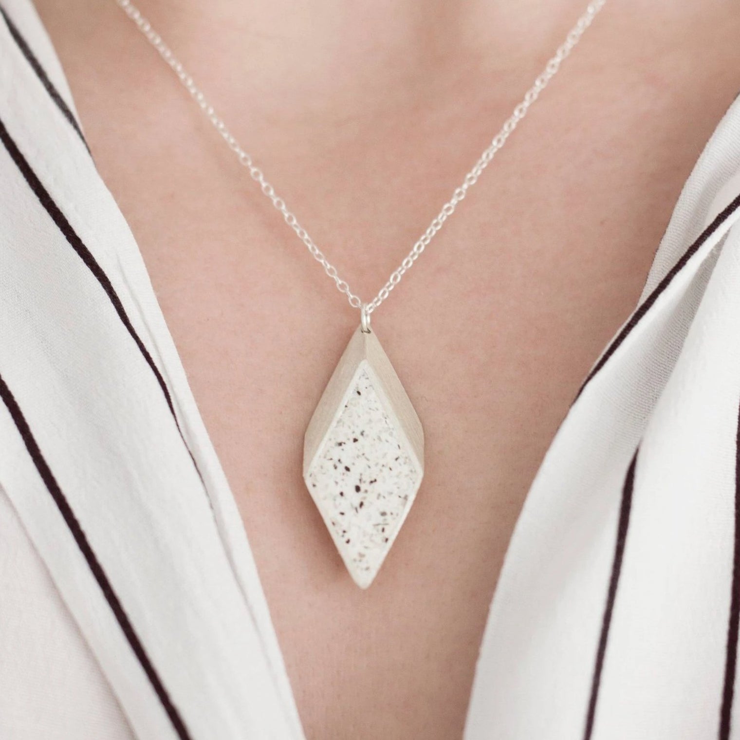 Sterling Silver & Jesmonite 3D Rhombus Necklace