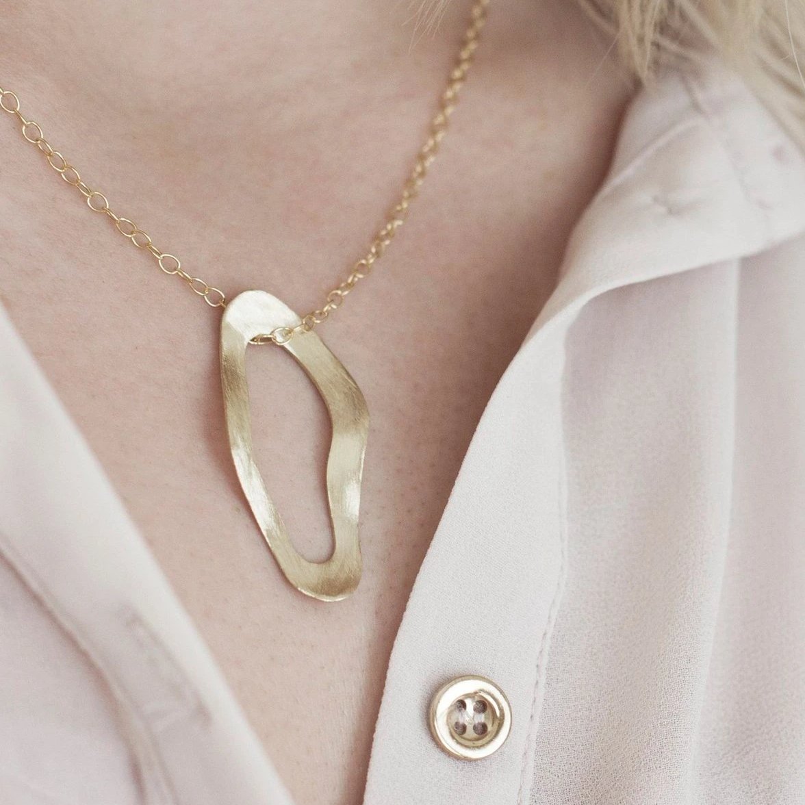 Brushed Brass Freeform Circle Necklace