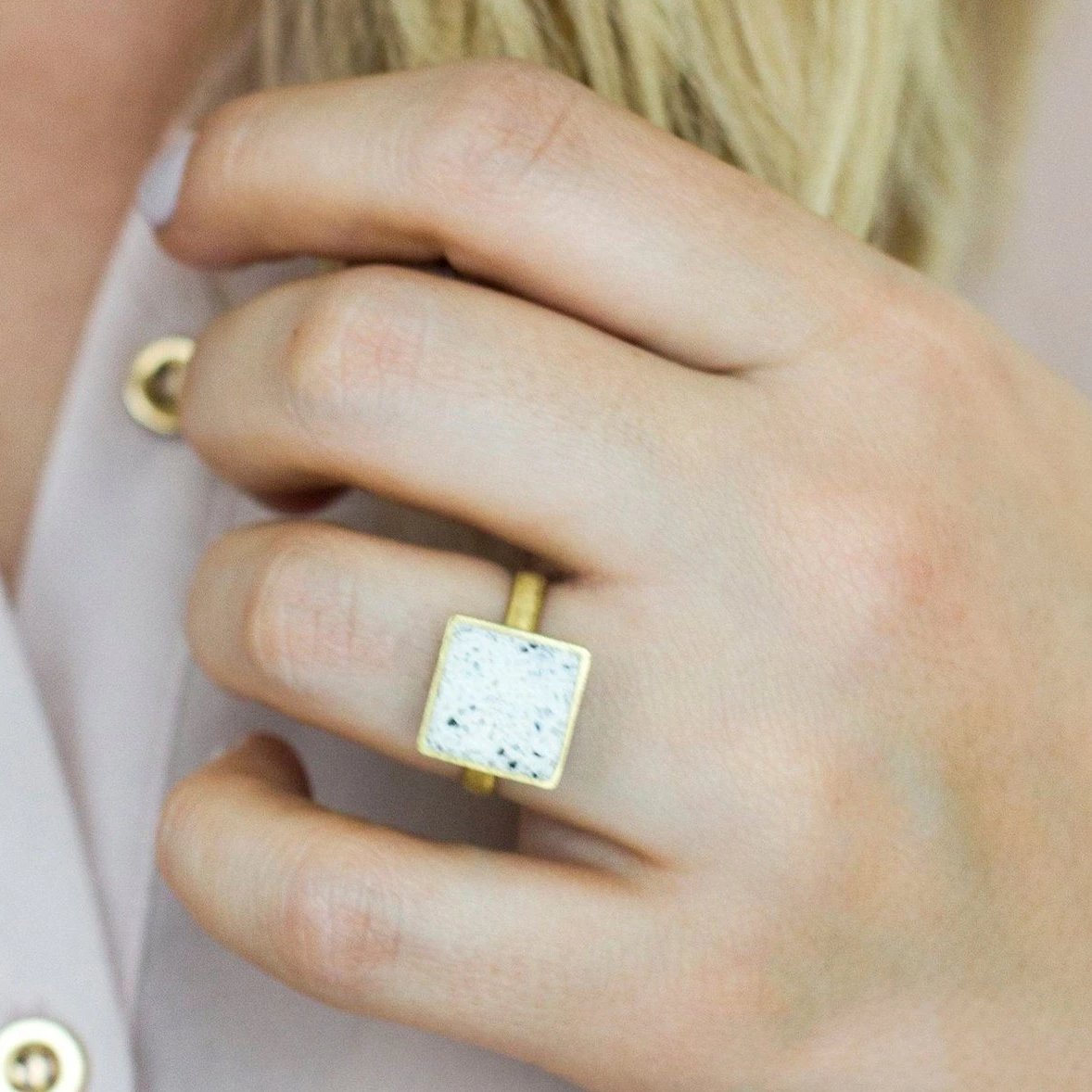 Brushed Brass & Jesmonite Square Ring