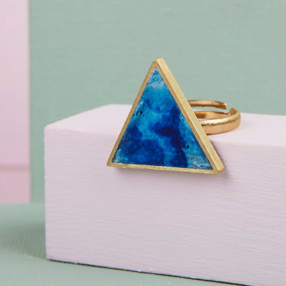 Brushed Brass & Jesmonite Triangle Ring